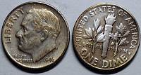 Strieborná minca 10 Centov USA 1946 VF, Roosevelt - Kliknutím na obrázok zatvorte -
